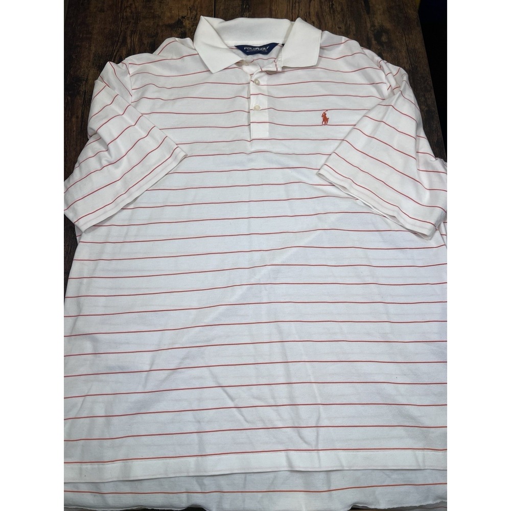 Polo Golf Ralph Lauren Mens XL White W/Orange Stripes Short Bandon Dunes Ad Pima